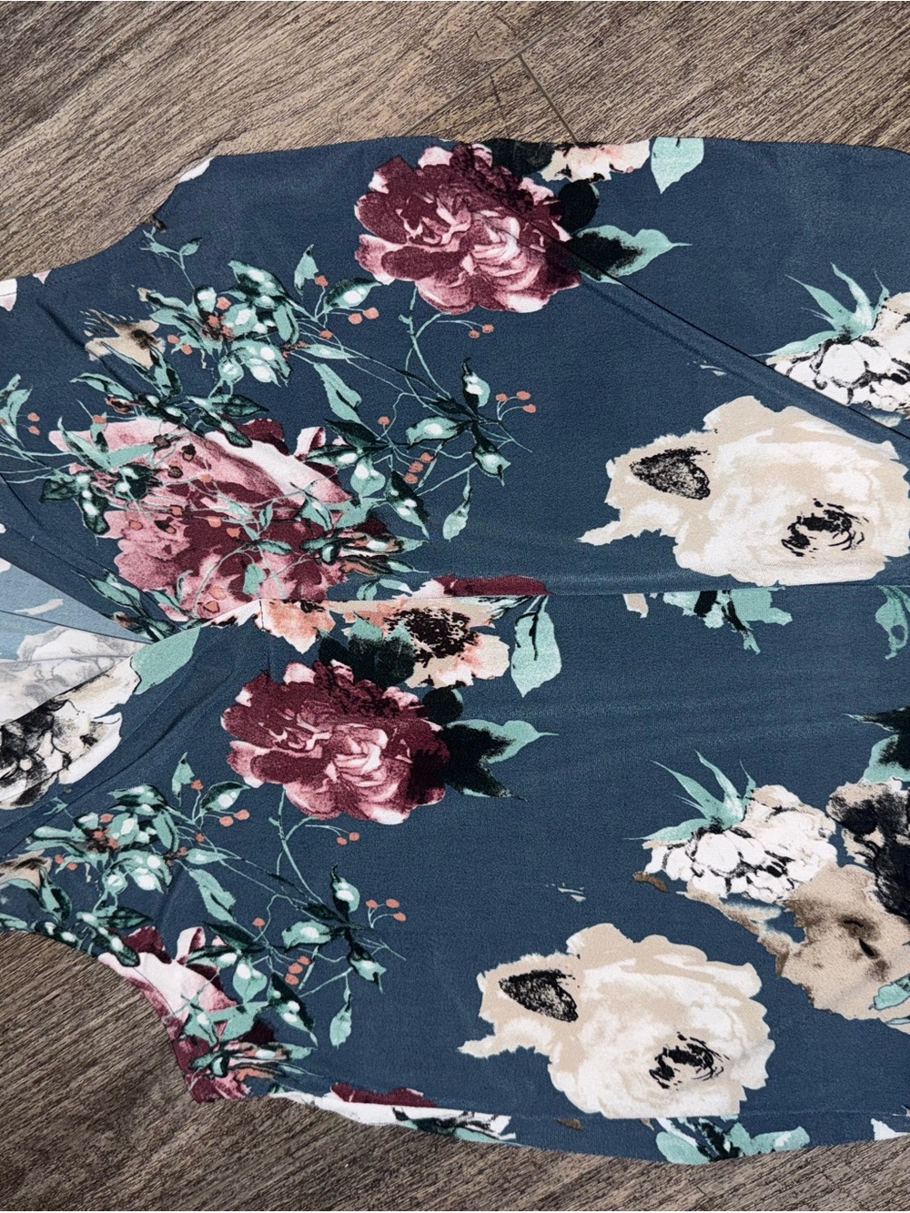 Beacon Teal Floral V-Neck Tunic with Rose and Cream Blooms